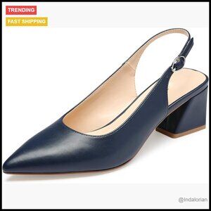 PU Slingback Closed Toe Block Chunky Low Heel Pumps